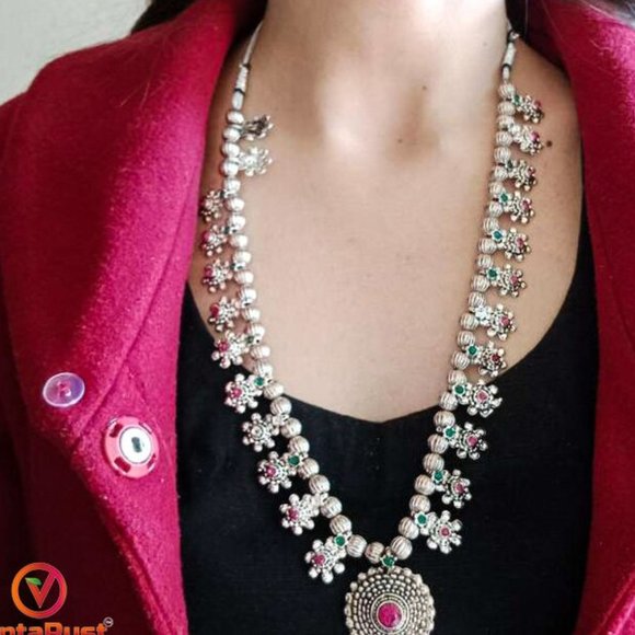 Handmade Jewelry Set, Tribal Ethnic Jewelry Set, Long Pendant Necklace - Picture 5 of 10